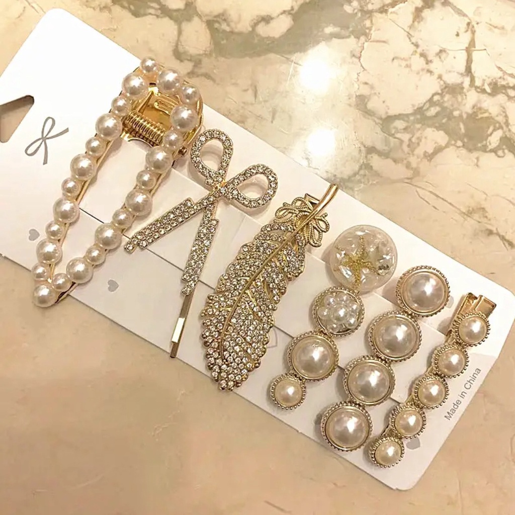 Set 5 Kẹp Tóc Đính Ngọc Trai Giả Thời Trang Cho Nữ