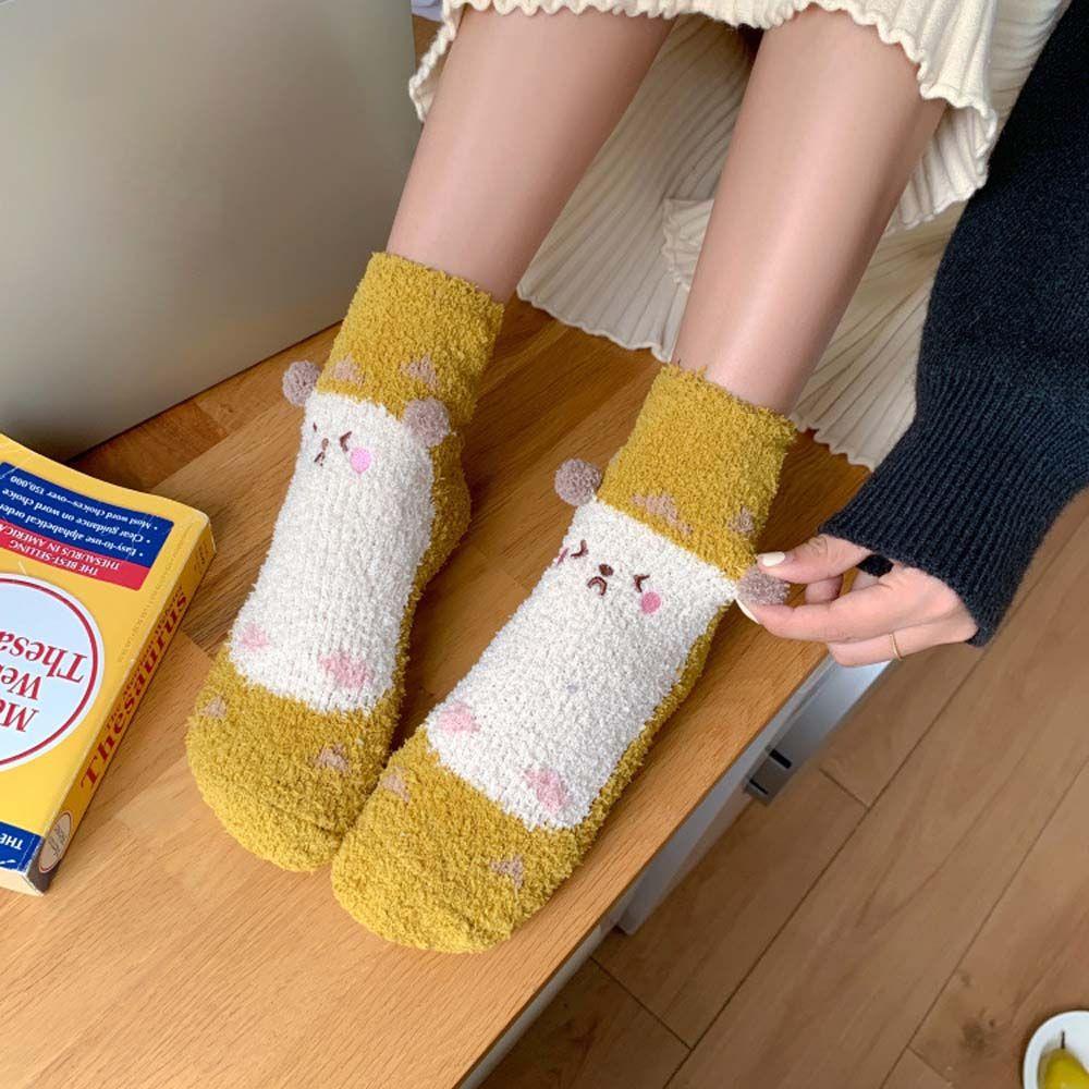 Vớ Ngủ Vải Lông Cừu San Hô Dày Dặn Ấm Áp Thêu Họa Tiết Cho Nữ
