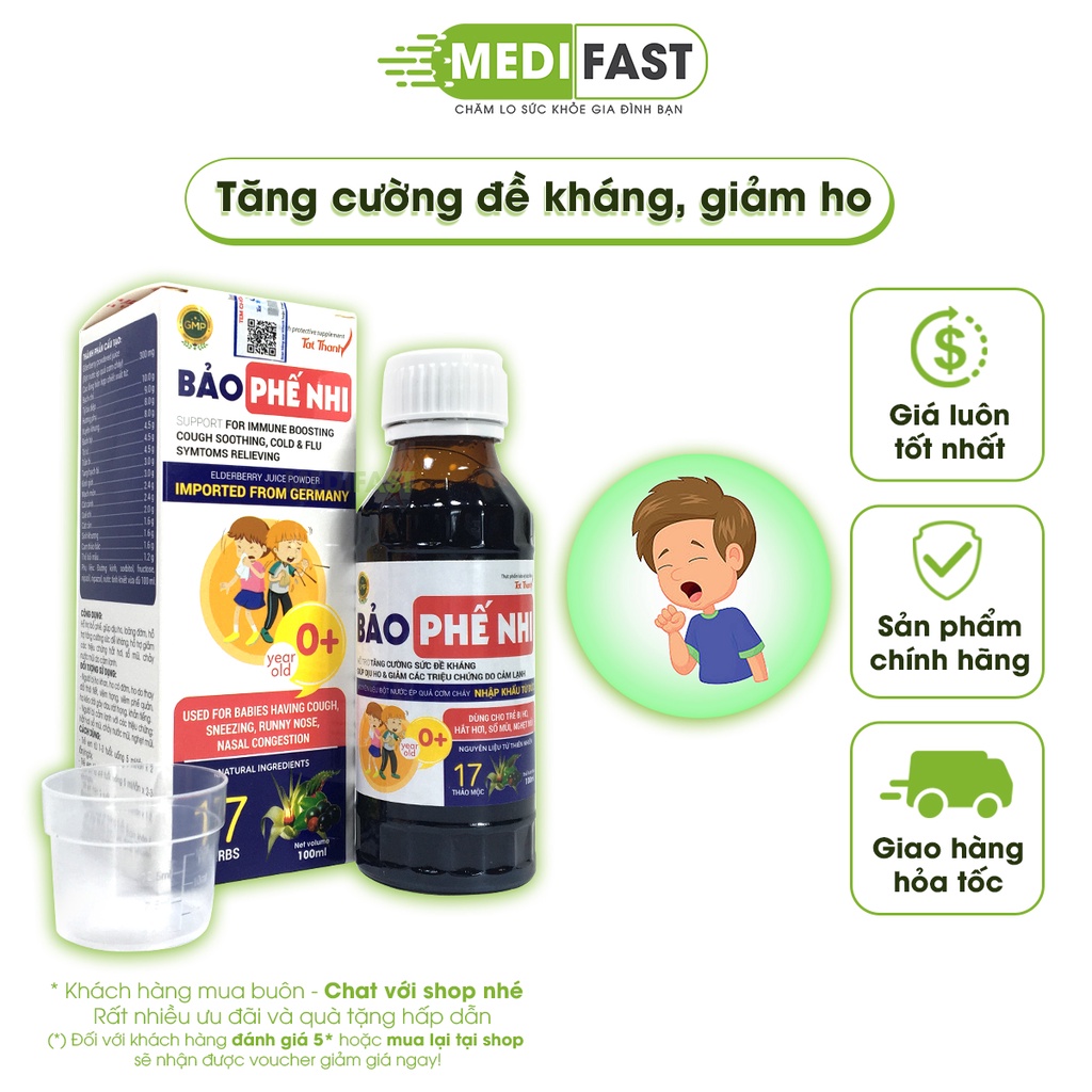 Siro giảm ho Bảo phế nhi - Hỗ trợ bổ phế, giúp dịu ho, loãng đờm từ thảo dược - Chai 100ml