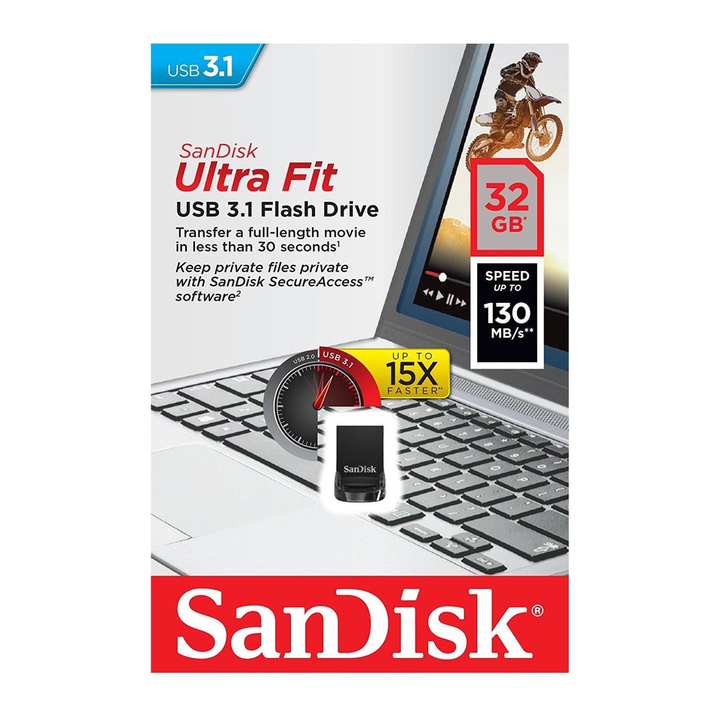 USB 3.1 SanDisk CZ430 Ultra Fit 32GB 130MB/s (Đen)