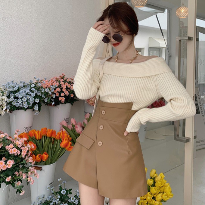 Quần short giả chân váy da, chân váy da cạp chéo 3 khuy hot hit