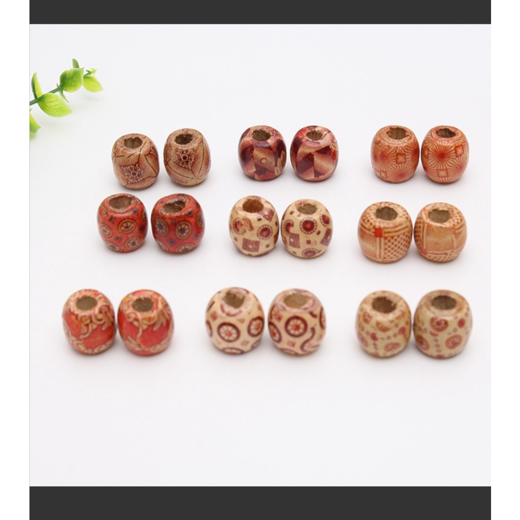 50 Hạt gỗ hạt vòng bằng gỗ hoạ tiết vintage