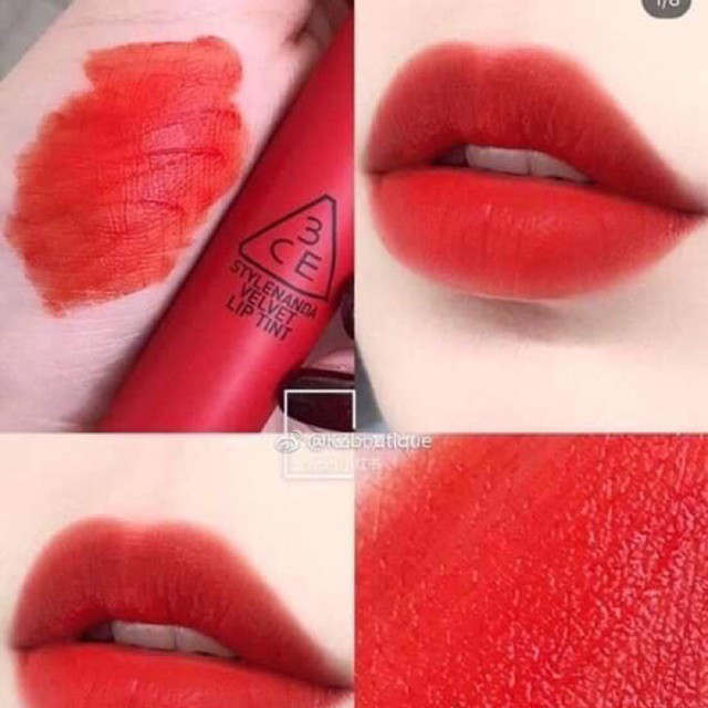 (CAM KẾT AUTH, TEM HIDDEN TAG) Son 3CE Kem Velvet Lip Tint Màu #Child Like Đỏ cam