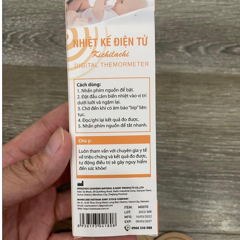 Nhiệt kế điện tử Kichilachi màu cam đo thân nhiệt, nhanh chóng, tiện lợi, chính xác