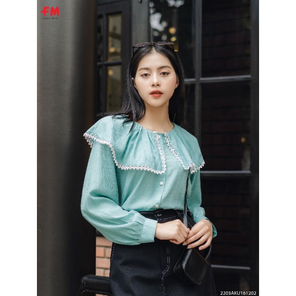 Áo kiểu nữ FM Style cổ  viền bèo ren tay bo phồng xinh I Fm Style Online 220312020