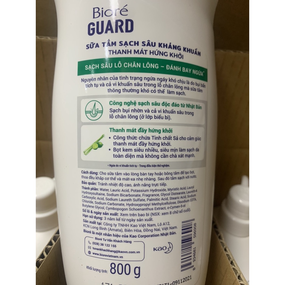 1 CHAI Sữa Tắm Biore Guard Kháng Khuẩn, Sạch Mịn, Thư Giãn 530/800ML Xanh Dương/Hồng/Xanh Lá/Hương Sữa