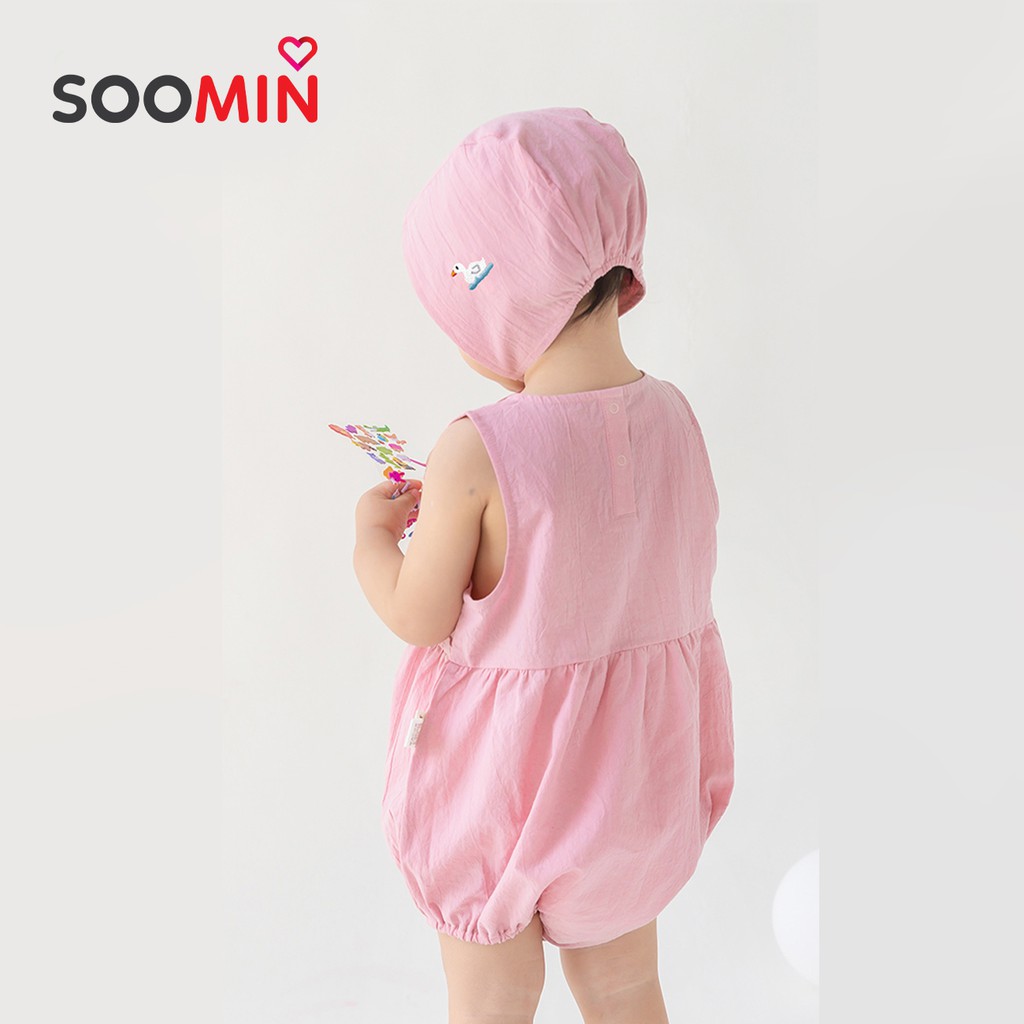Jumpsuit Cho Bé Gái Soomin Kids Thêu Hình Vịt Chất Thô Giấy Hàn Quốc Cho Trẻ Em Từ 6 Đến 16 Kg Y8 [ Không Có Mũ ]
