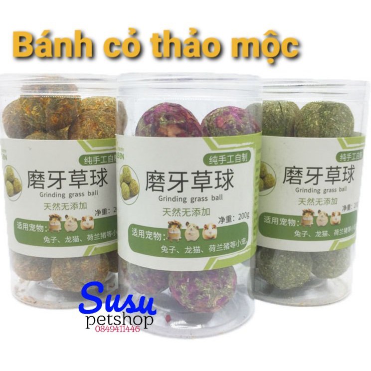 Bánh cỏ thảo mộc (hủ 200gr mix 3 loại)cho Thỏ, Bọ và Chinchilla, Hamster