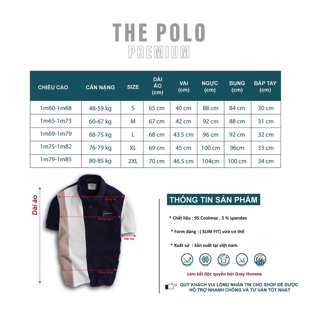 Áo Phông Polo Nam Phối Màu Dọc Thân GRAYHOMME Có Cổ Tay Ngắn Dáng Ôm Vải Cotton Cao Cấp TPM3010