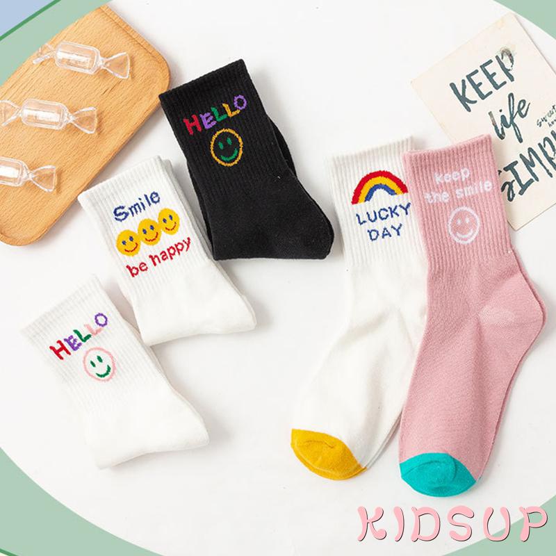 Vớ cotton cổ vừa in hình mặt cười màu cầu vồng thời trang xuân hè cho người lớn