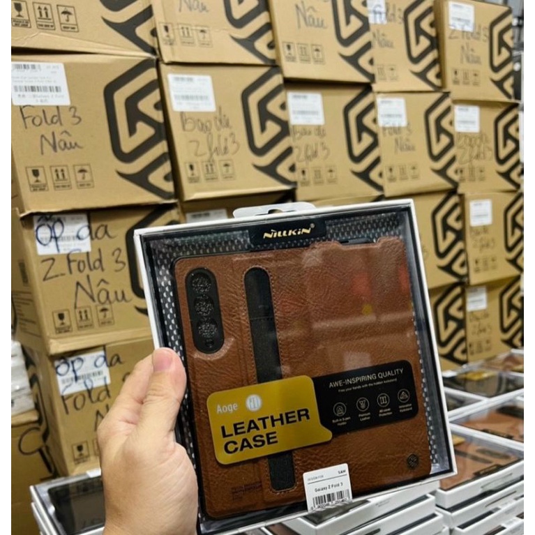 Bao da Samsung Z Fold 3 hãng Nillkin Aoge phong cách sang trọng cao cấp kèm khe cắm bút