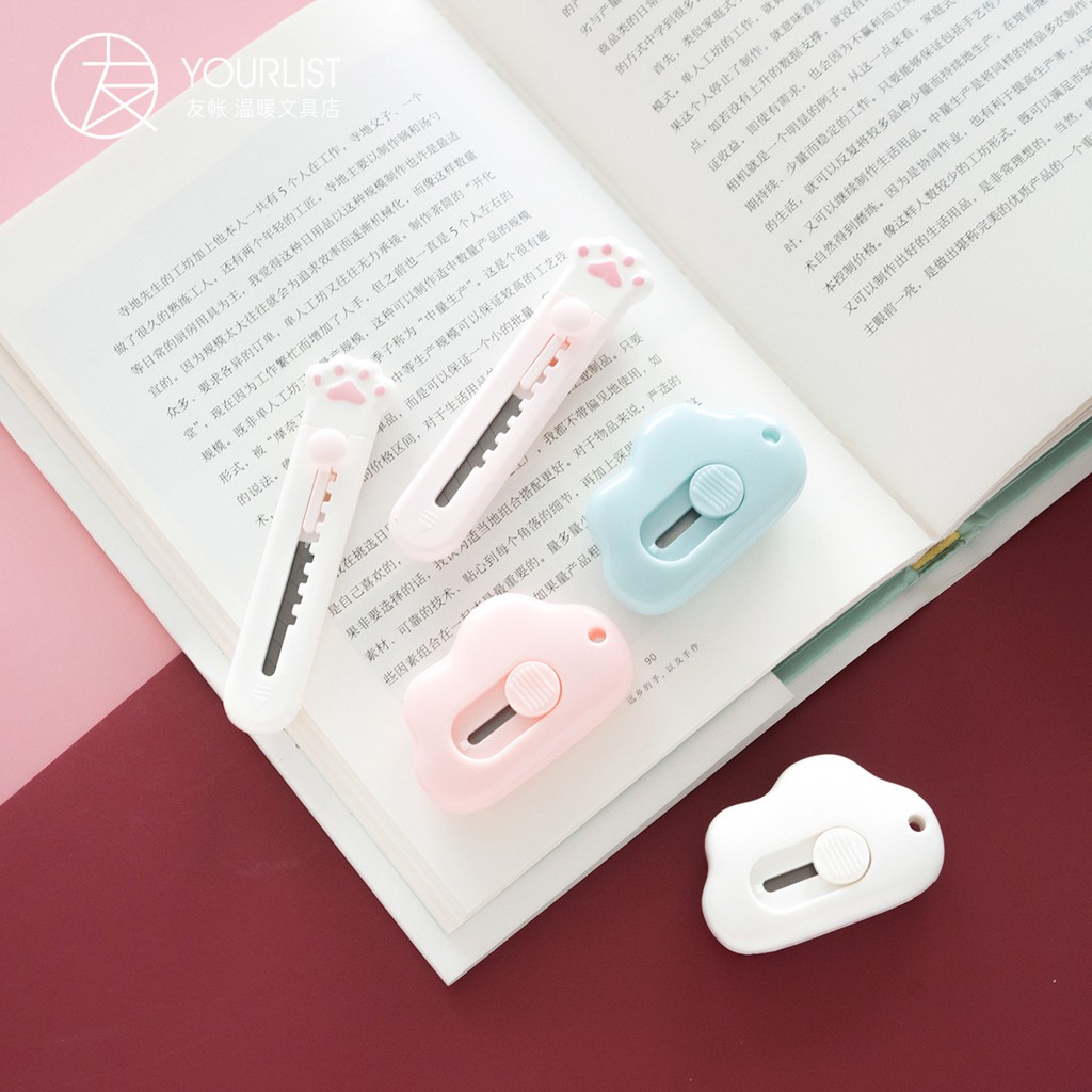 Dao Rọc Giấy Mini Cute Chân Mèo Đám Mây Nhỏ  Cắt Giấy Sticker Hình Dán Bàn Học Phụ Kiện Decor Trang Trí Bullet Journal