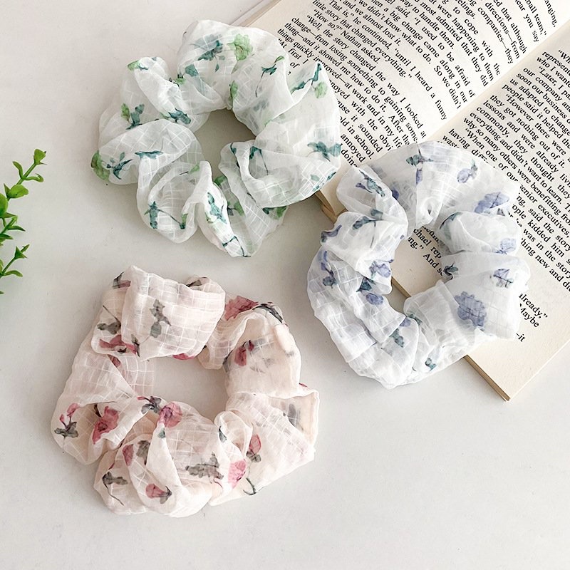 Miihu Scrunchies cột tóc buộc tóc vải voan siêu mềm mịn hoạ tiết hoa