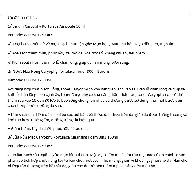 Bộ ngừa mụn Caryophy Hàn Quốc [Serum, Nước Hoa Hồng, Sửa Rửa Mặt]