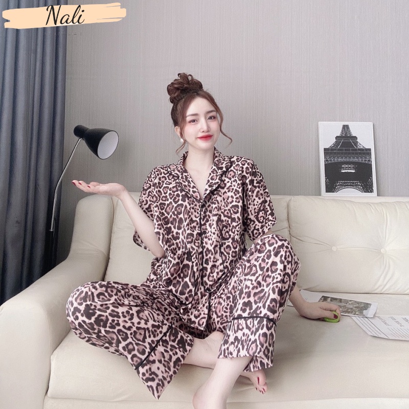 Bộ pijama nữ cộc tay quần dài chất liệu lụa 100D xịn xò, bộ đồ ngủ nữ pyjama họa tiết lập thể DC04