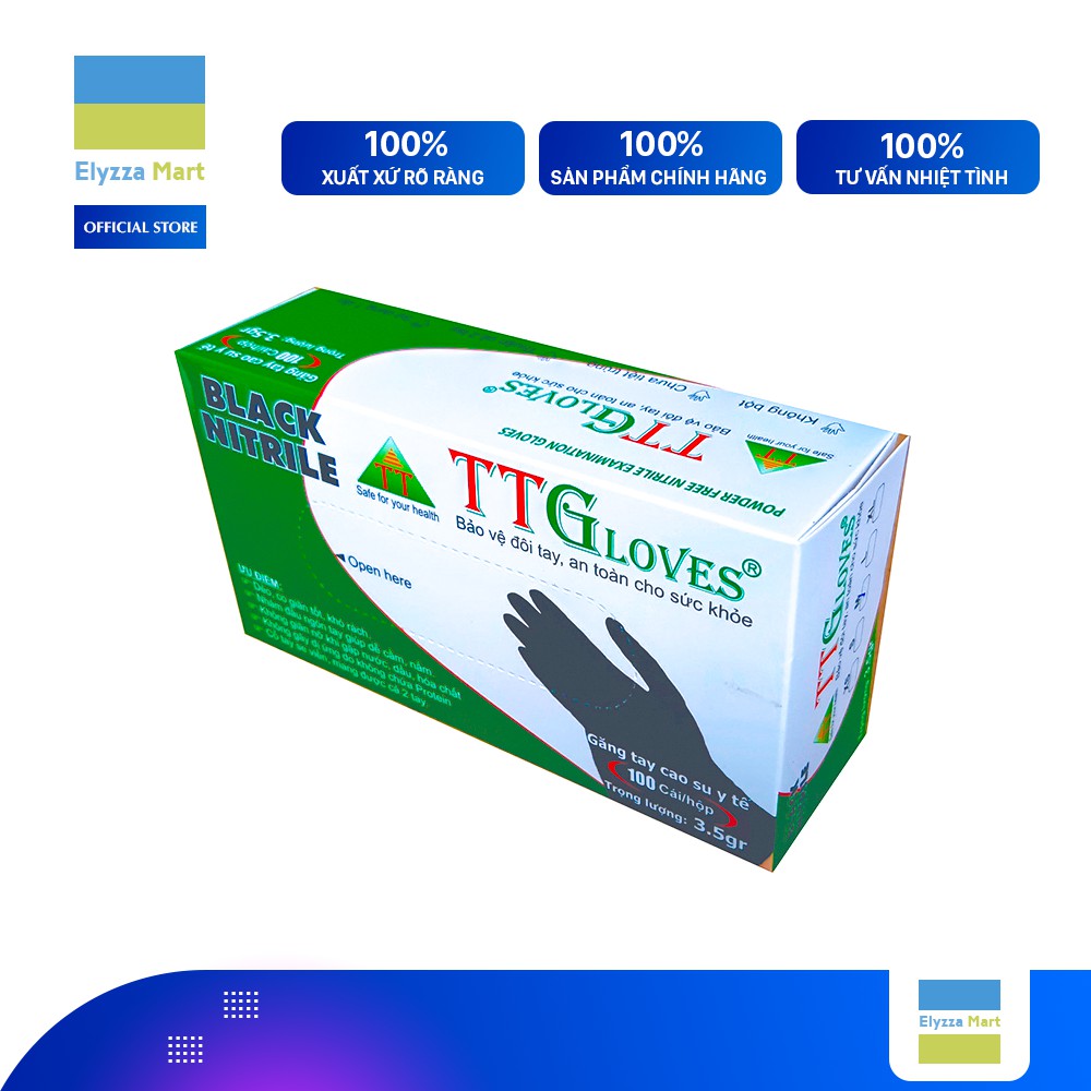 Găng Tay Y Tế Nitrile Không Bột Cao Cấp TTGloves Màu Đen (Hộp 100 Chiếc)