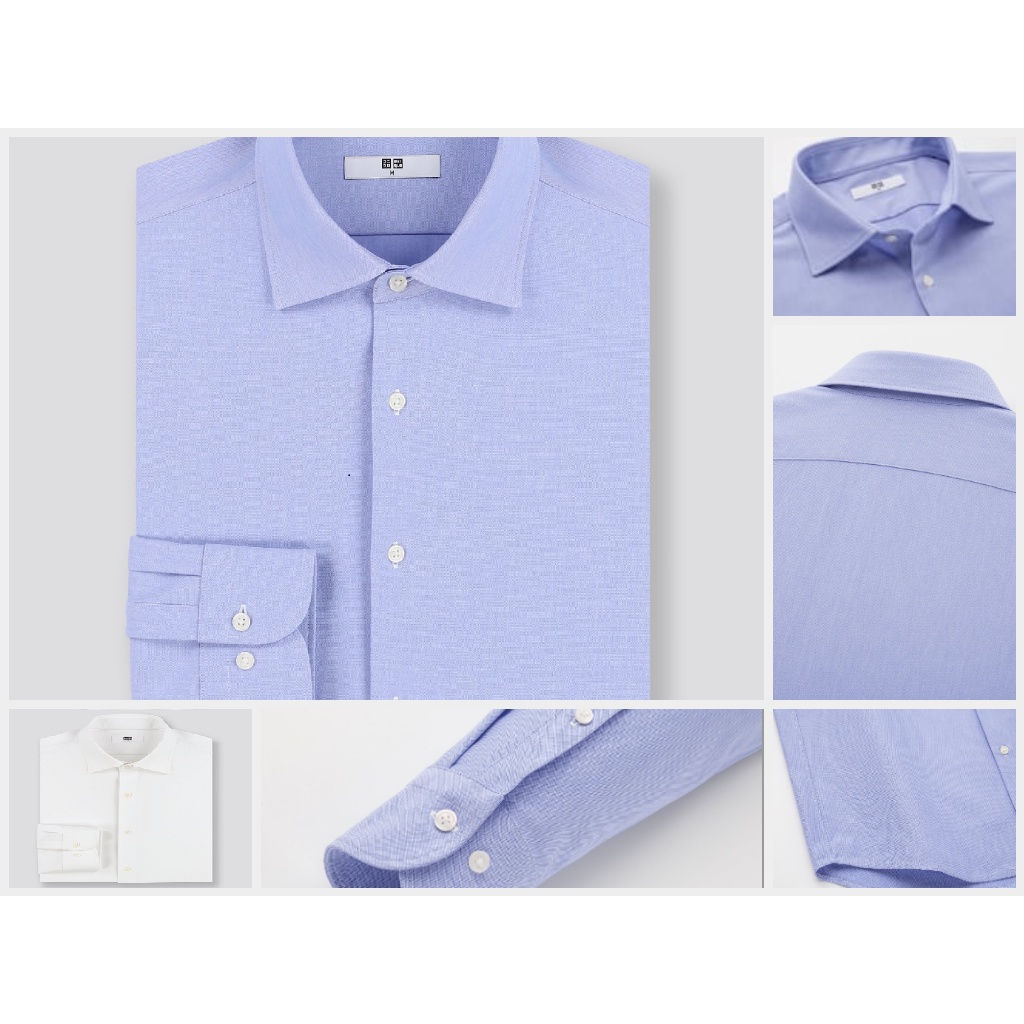 Áo sơ mi (nam) công sở vải mịn (Cổ áo bán rộng) Uniqlo - MEN Fine Cloth Easy Care Shirt (Semi-wide Collar)