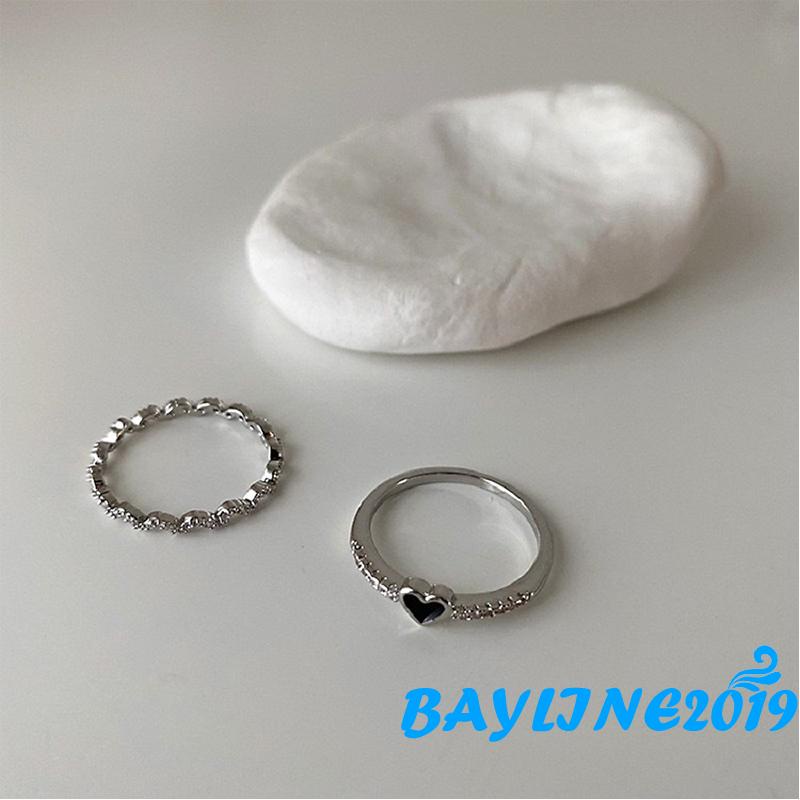 Set 2 nhẫn đính đá zircon cá tính thời trang dành cho nữ