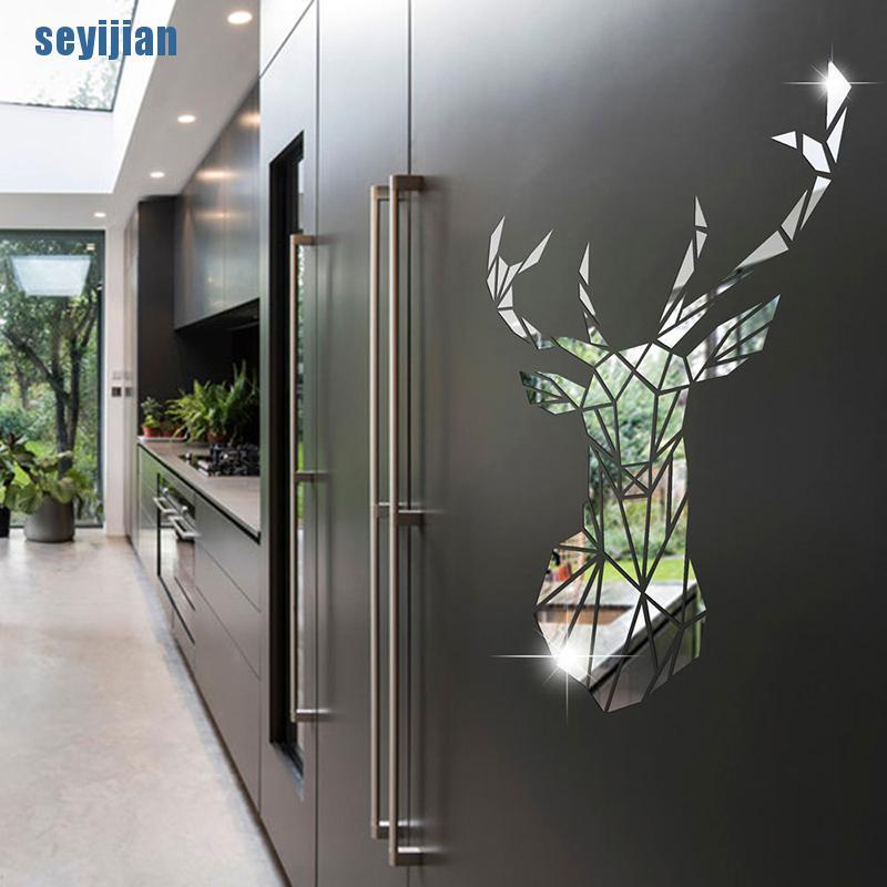 Sticker Gương Dán Tường Hình Đầu Hươu 3D Nhiều Kích Cỡ