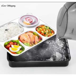 [KM]Hộp cơm văn phòng 5 ngăn chịu nhiệt lò vi sóng, có hộp đựng canh chống tràn và giá đỡ điện thoại tặng kèm đũa