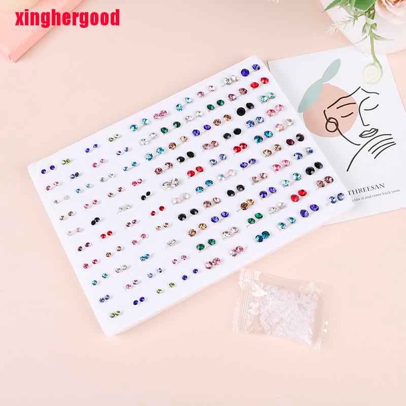 Xinghergood 100 Pairs Fashion Rhinestone Colorful Small Earrings Set Women Ear Stud Jewelry XHG