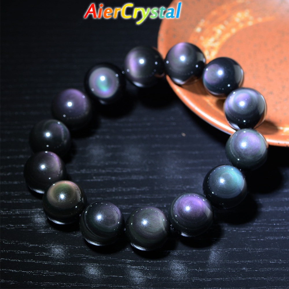 Vòng Tay Chuỗi Hạt Đá Obsidian Tự Nhiên 6 / 8 / 10 / 12 / 14 / 16mm