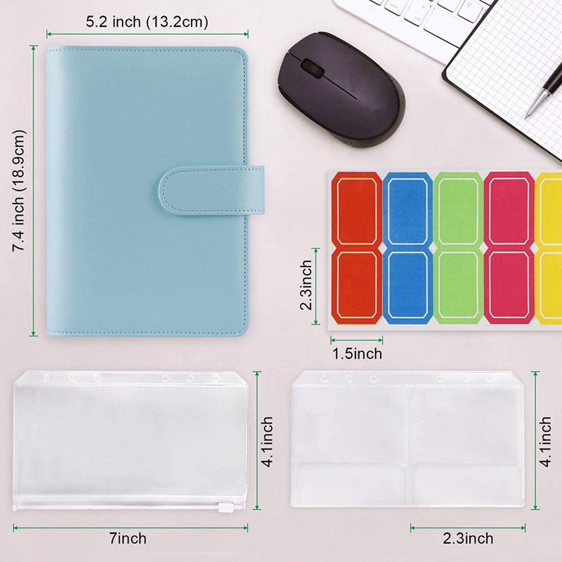 Pu Túi Da Pu 6 Lỗ + 12 A6 Có Khóa Kéo + 2 Túi Giấy Dán Dùng Để Đựng Sổ Tay Tiện Dụng