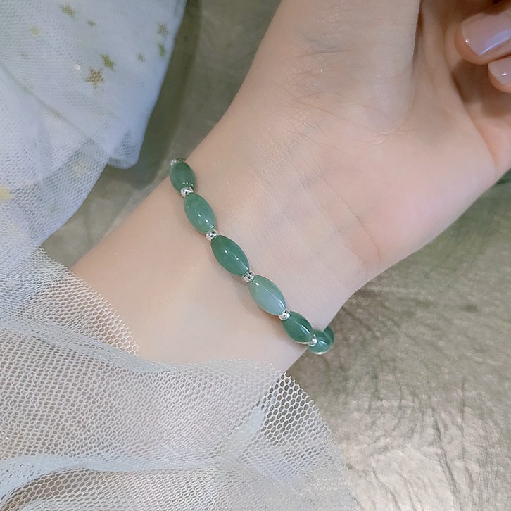 Vòng tay nữ phối đá xanh ngọc jade miến điện cho nữ dáng vòng kiềng bạc 925 LTT08 Silver Bracelet - Bảo ngọc jewelry