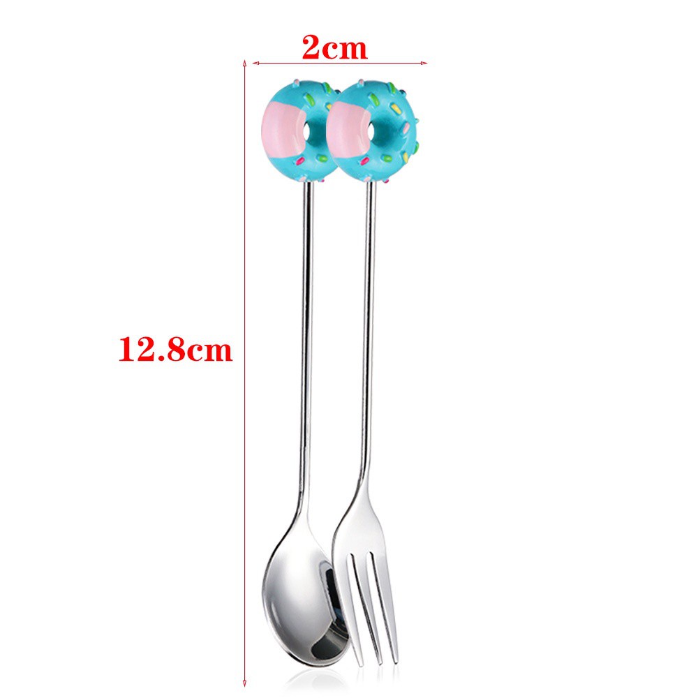 Nĩa / Muỗng cà phê bằng thép không gỉ hình bánh donut xinh xắn tiện lợi
