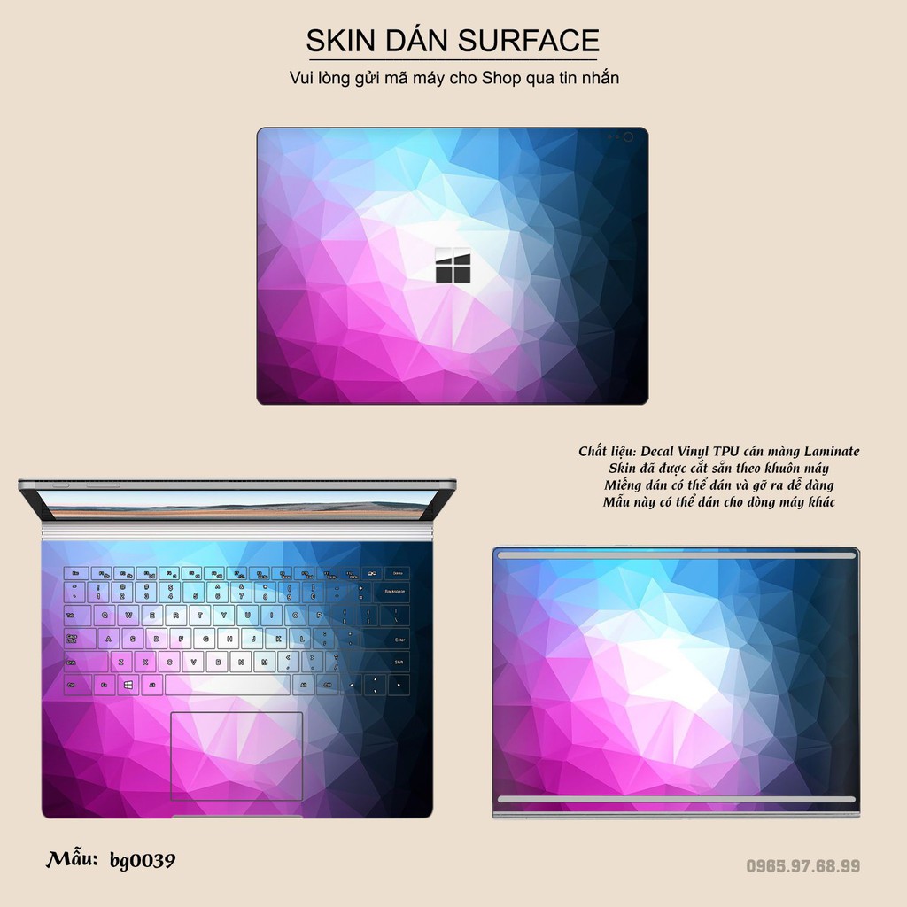 Miếng dán Skin bảo vệ mặt lưng Surface Pro 2/ Pro 3/ Pro 4/ Pro 5/ Pro 6/Pro 7/Pro X / Surface Go /Book in hình sưu  tầm