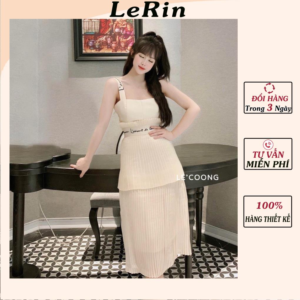 Váy Maxi Hai Dây Thiết Kế Xếp Ly Hai Tầng Màu Trắng Chiết Li Eo Thêu Hoạ Thiết Thủ Công Đi Biển Đi Tiệc_LeRin V105