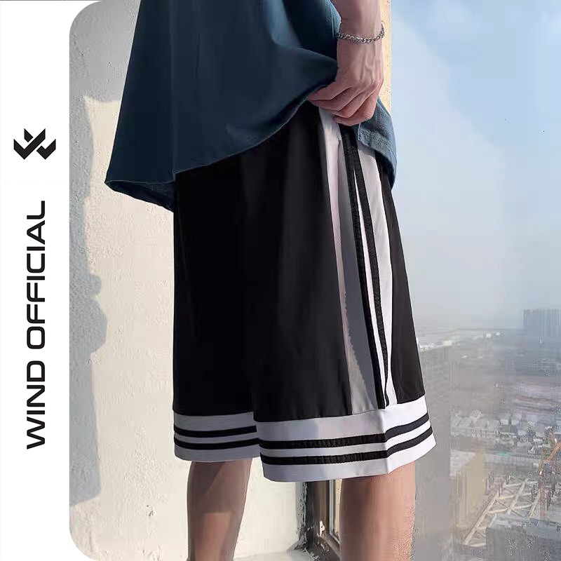 Quần short bóng chày Wind unisex thun lửng Sọc quần đùi nam nữ oversize ulzzang