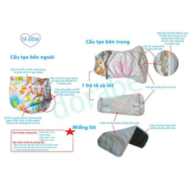 Bỉm vải, tả vải Dorabe size Mdành cho bé từ 3kg - 16kg