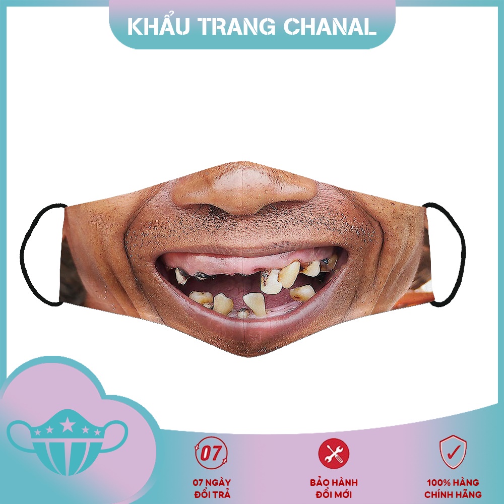 Khẩu Trang Vải Giá Rẻ In Hình Mặt Người CHANAL Chất Liệu Polyester Cotton 100%, Chống Bụi In Họa Tiết 3D Thời Trang Unis