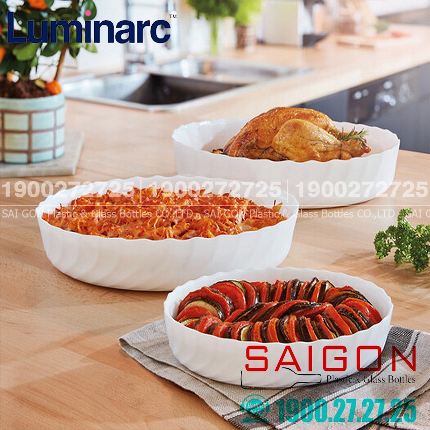 Khay Nướng Thủy Tinh Luminarc Smart Cuisine Trianon Oval | Thủy Tinh Trắng sữa Cao cấp , Nhập Khẩu Pháp