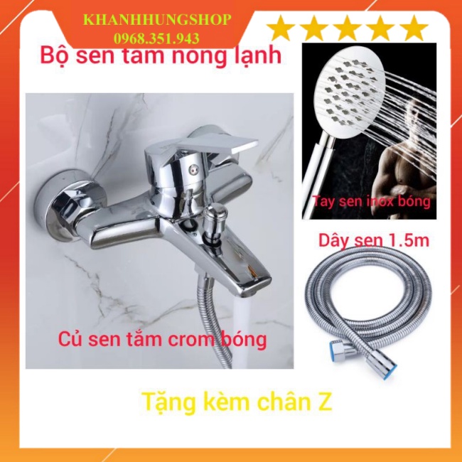 (Đủ bộ) củ sen tắm nóng lạnh kèm tay sen inox bóng kiểu tròn