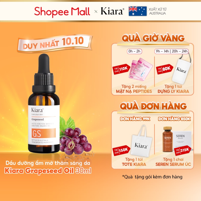 Dầu dưỡng ẩm mờ thâm mụn sáng da Kiara Grapeseed Oil 30ml