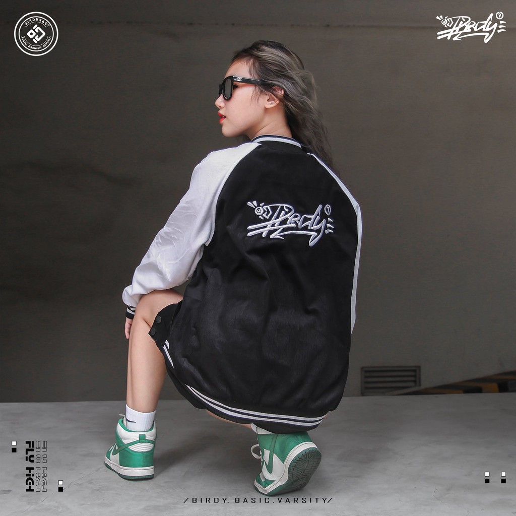 Áo khoác thời trang nam nữ bomber Birdybag varsity unisex oversize chất liệu nhung tăm localbrand