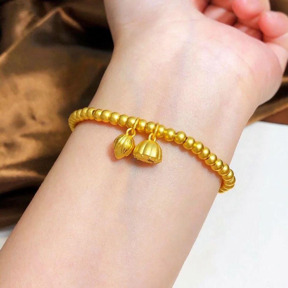 Vòng Tay Unisex Họa Tiết Hoa Sen Đơn Giản Duyên Dáng|Vòng Tay Chuỗi Hạt Đồng Màu Sắc Phong Cách Retro