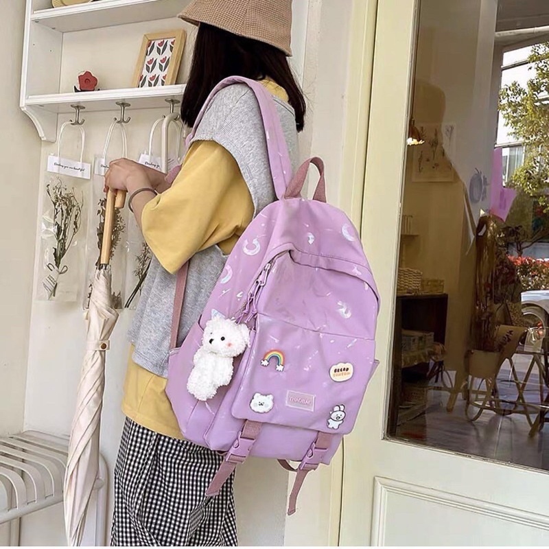 Balo ulzzang Đi Học Đi Chơi Nam Nữ Thời Trang Hàn Quốc Nhiều Ngăn vừa Laptop Yhaobag vẩy sơn