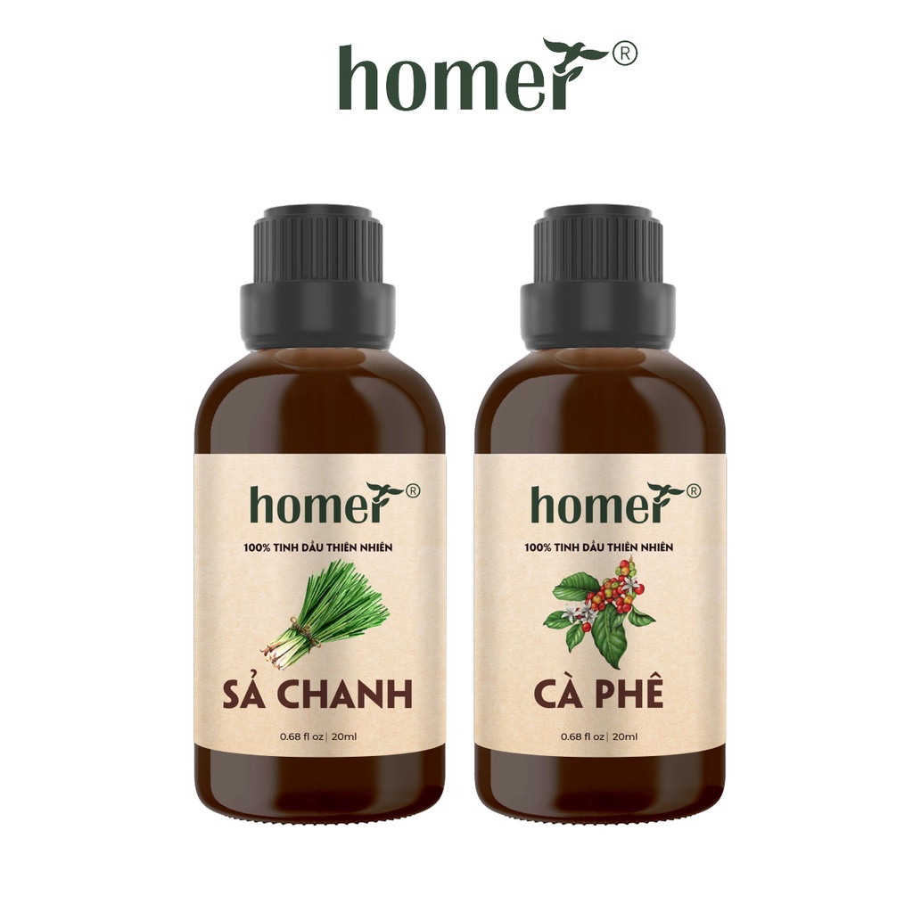 Combo 2 tinh dầu Sả Chanh + Cà phê Homer 20ml/chai