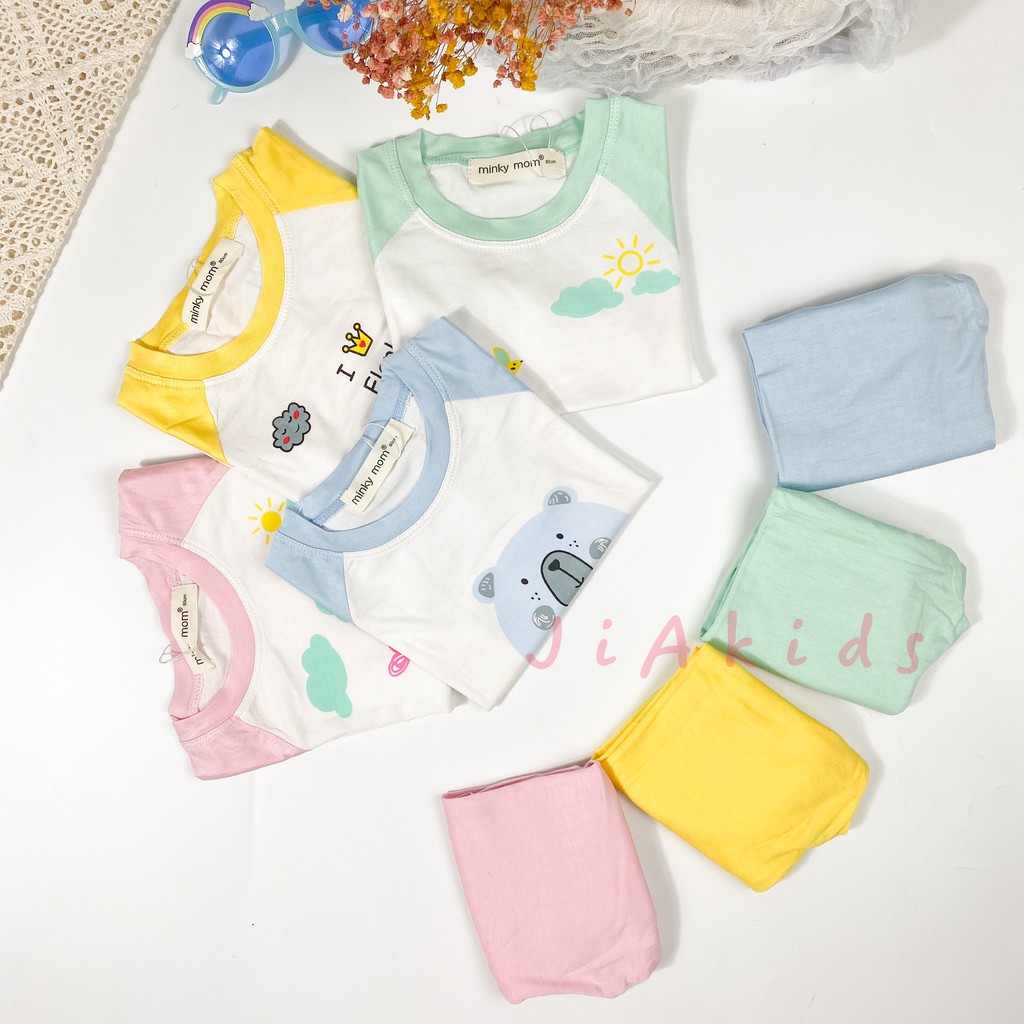 [SALE] Bộ Dài Tay Cho Bé Trai, Bé Gái Minky Mom Vải Thun Lạnh Hoạ Tiết Gấu Xanh, Đồ Bộ Cho Bé Mặc Nhà Thu Đông MKMTD2131