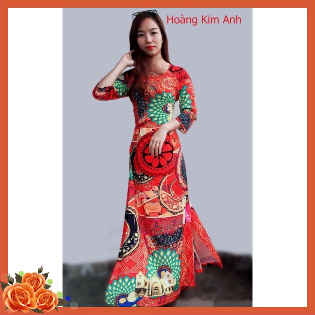 Áo dài truyền thống bộ in 3D hoa văn, áo dài cách tân
