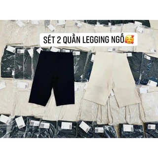 Set 2 quần legging ngố 2 màu siêu hot