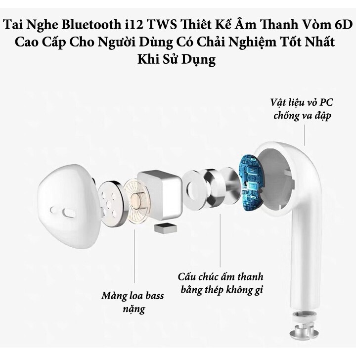 Tai nghe bluetooth i12 kết nối điện thoại smartphone