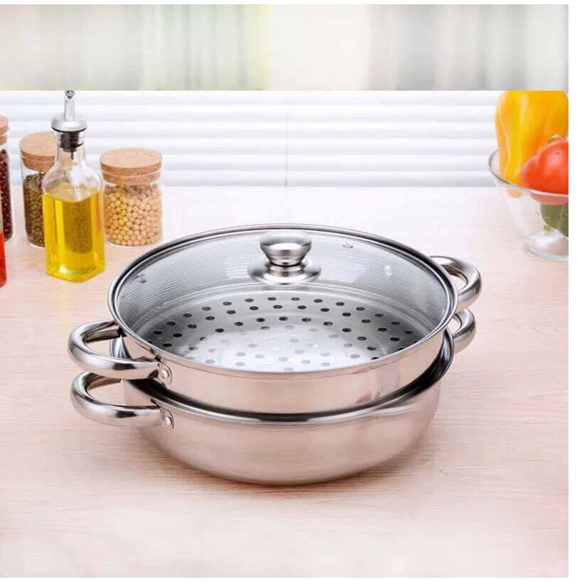 Nồi Hấp Inox 2 Tầng Dùng Mọi Loại Bếp Sz 28cm (ảnh thật)