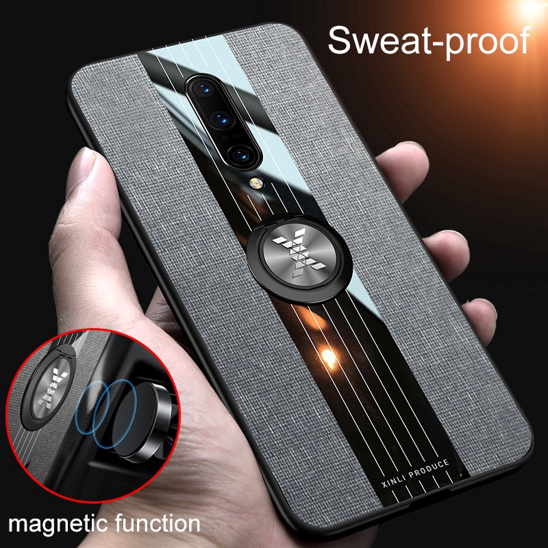 OnePlus 6T One Plus 6 7 Pro Shockproof Matte Cloth Glossy Phone Case with Magnetic Ring Holder