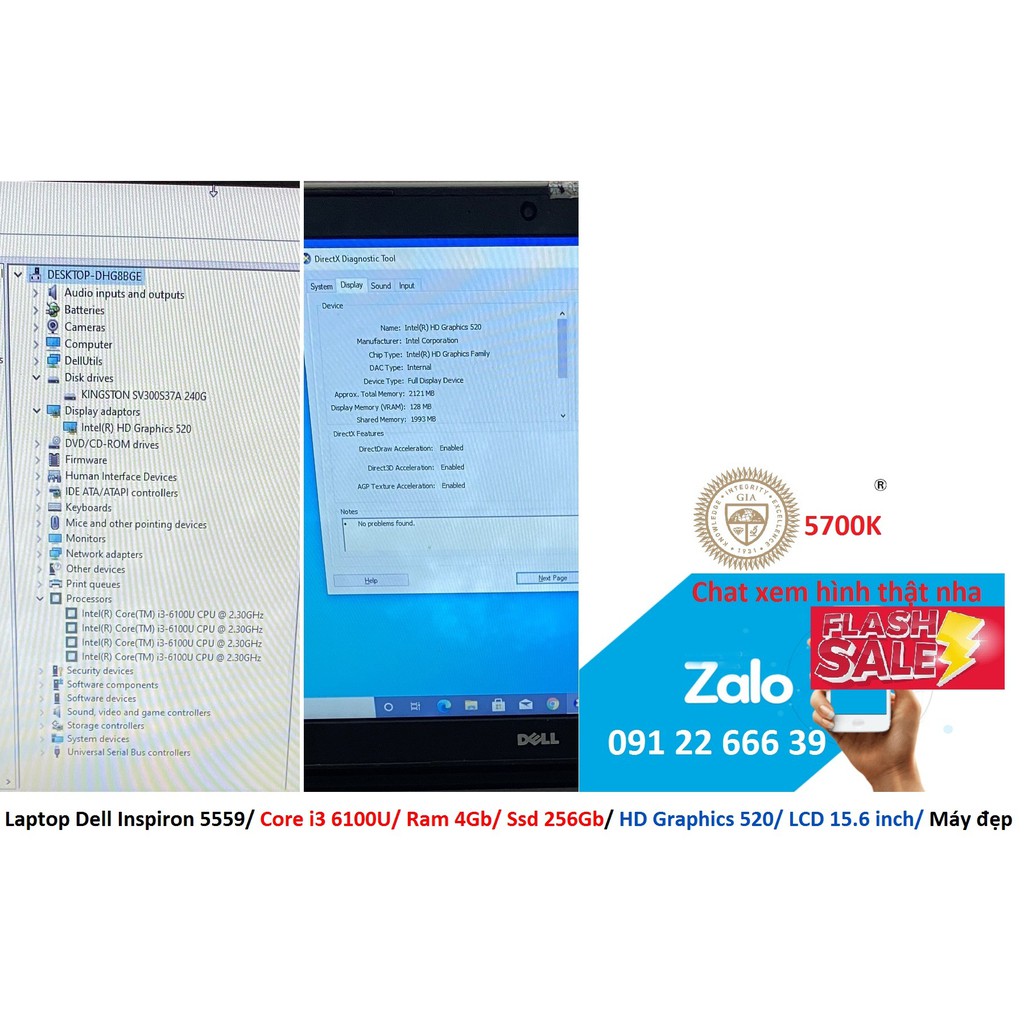 Laptop Dell Inspiron 5559/ Core i3 6100U/ Ram 4Gb/ Ssd 256Gb/ HD Graphics 520/ LCD 15.6 inch/ Máy đẹp | BigBuy360 - bigbuy360.vn