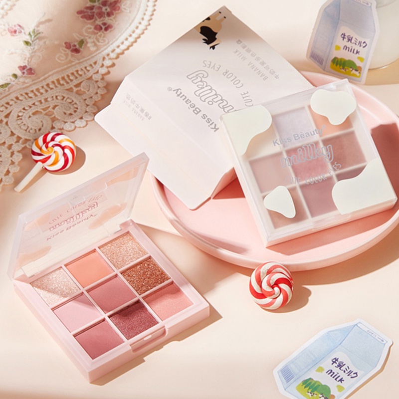 KISS BEAUTY 2021 Bảng phấn mắt 9 màu mới thiết kế họa tiết bò chống thấm nước và mồ hôi (KB-YY14-02)