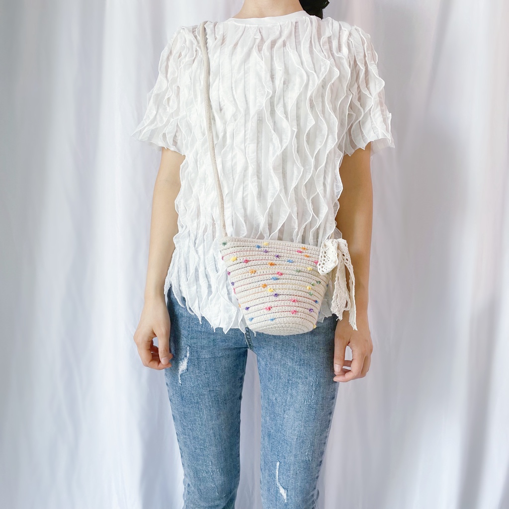 Túi xách nữ thông thường Túi đeo chéo xu hướng thời trang Túi dệt dây cotton đầy màu sắc Túi đeo vai Túi nữ dễ thương